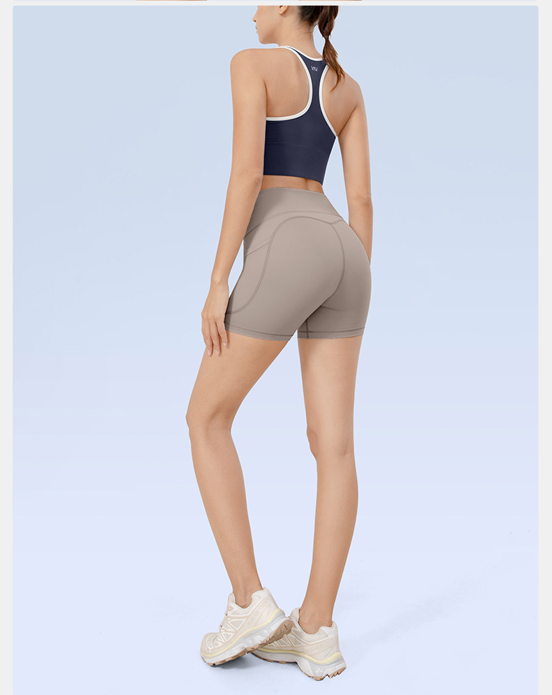 スポーツパンツ 高腰設計サイドポケット付きフィットネスショート