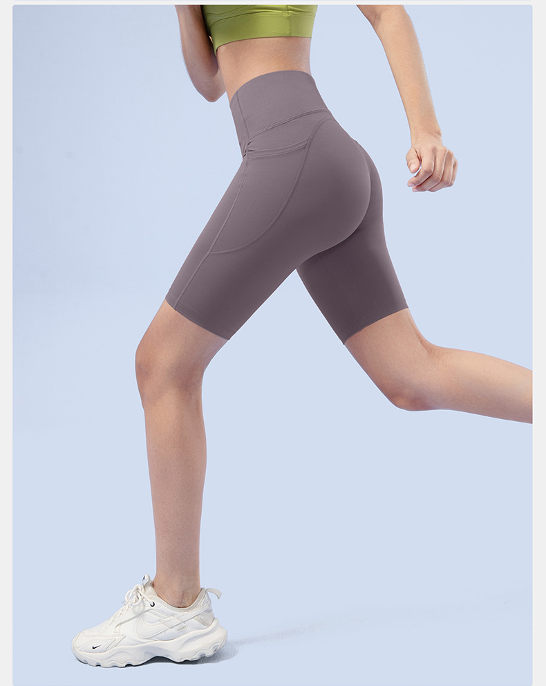 スポーツパンツ 高腰設計サイドポケット付きフィットネスショート