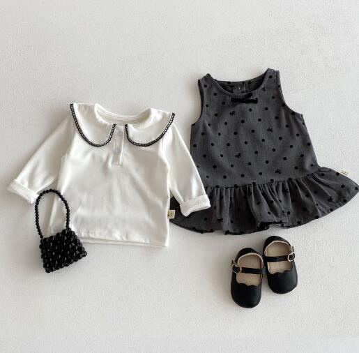 新作ベビードレス ドット柄ワンピース+襟付きインナーセット