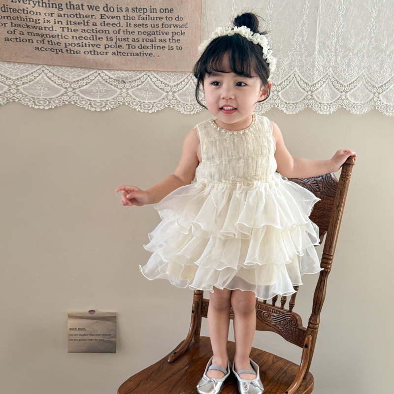 ベビードレス ふんわりお姫様フリル誕生日ドレス　バースデー　記念写真　70~110cm