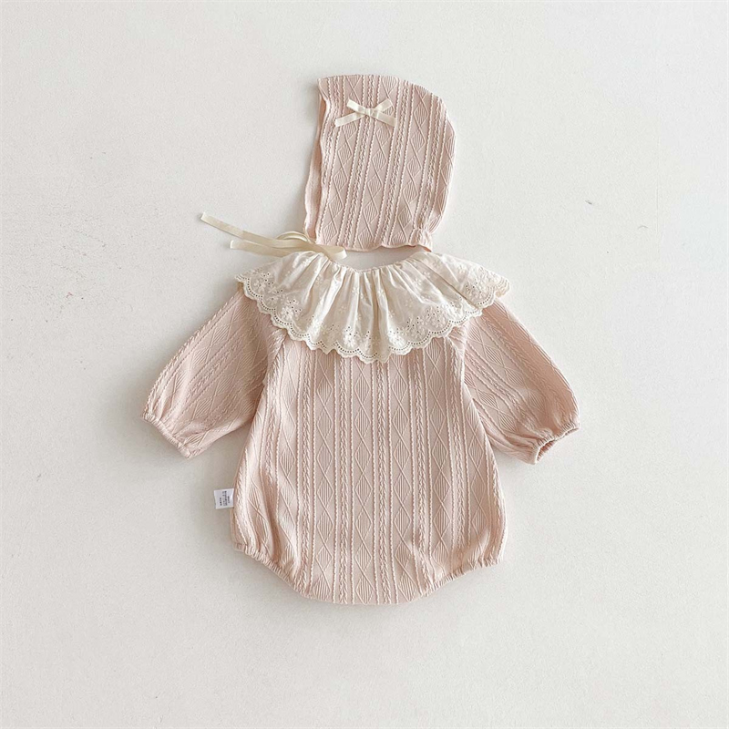 ベビードレス 帽子付きラッフルカラーロンパース女の子用可愛いベビー服