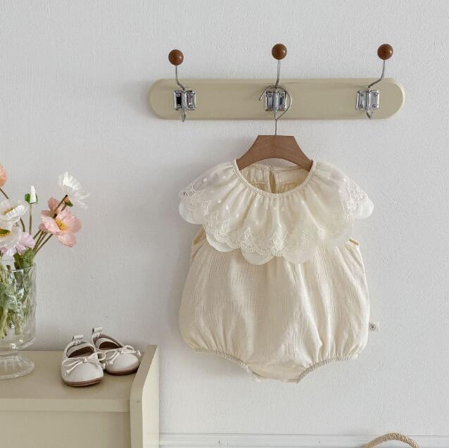 韓国風ベビードレス半袖ロンパース襟付き２色展開