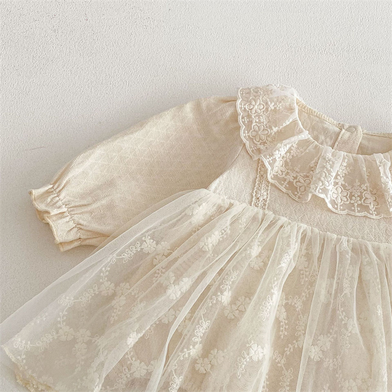 春新作 女の子 レース襟 長袖ベビードレス 結婚式