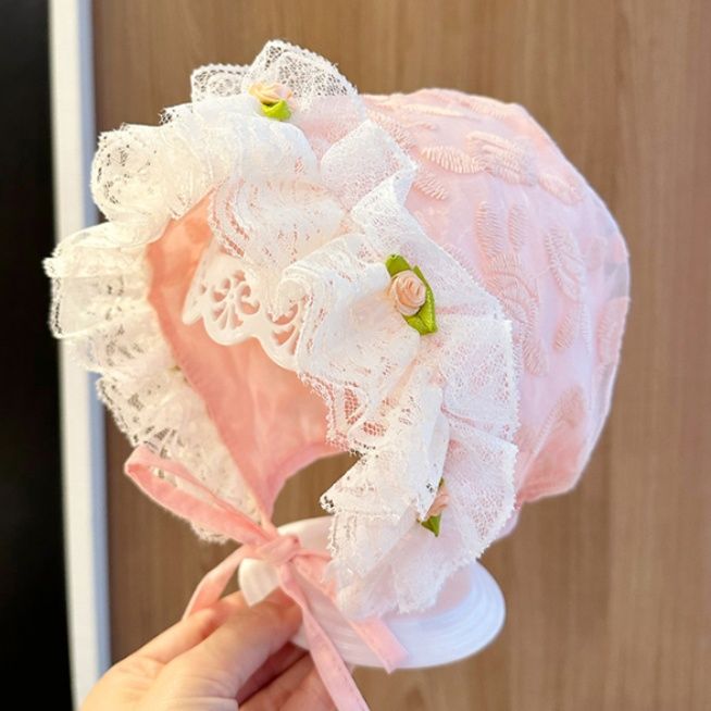 ベビードレス　小さい薔薇が可愛い、レースボンネット　0ヶ月〜1歳