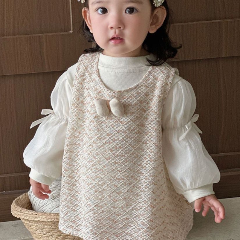 ベビードレス ジャンパースカートが主役の上品ドレスセット　誕生日　お披露目　秋冬春　70~100cm