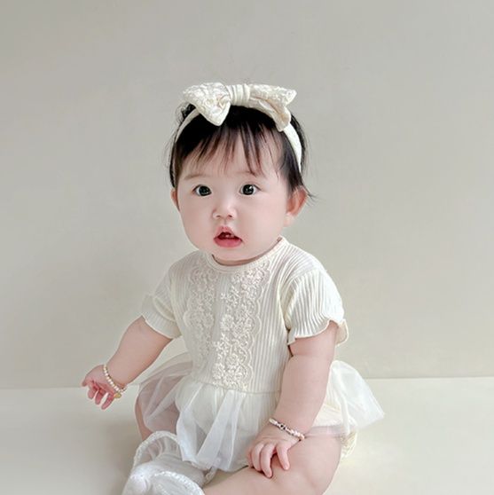 ベビードレス 花レース×チュールが華やかな退院用ロンパース型ベビードレス 女の子 男の子 退院 お宮参り 60cm ~ 90cm
