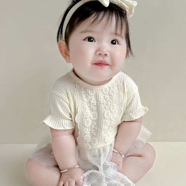 ベビードレス 花レース×チュールが華やかな退院用ロンパース型ベビードレス 女の子 男の子 退院 お宮参り 60cm ~ 90cm