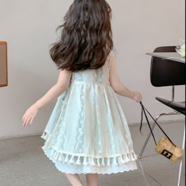 ベビードレス タッセル付きレース重ね子供ドレス