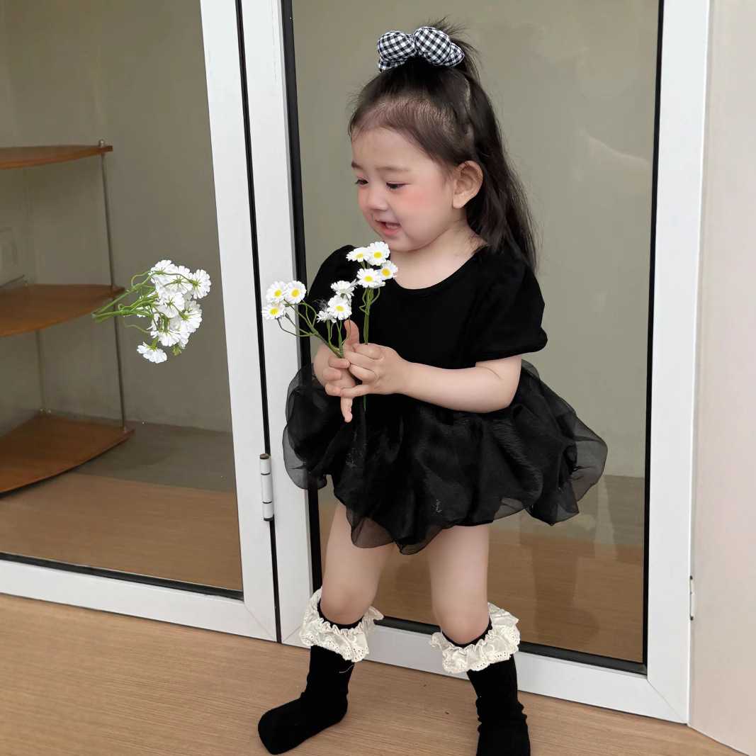ベビードレス 70~90cm 黒チュールとクロスバックデザインが映える結婚式用ベビードレス 結婚式 旅行
