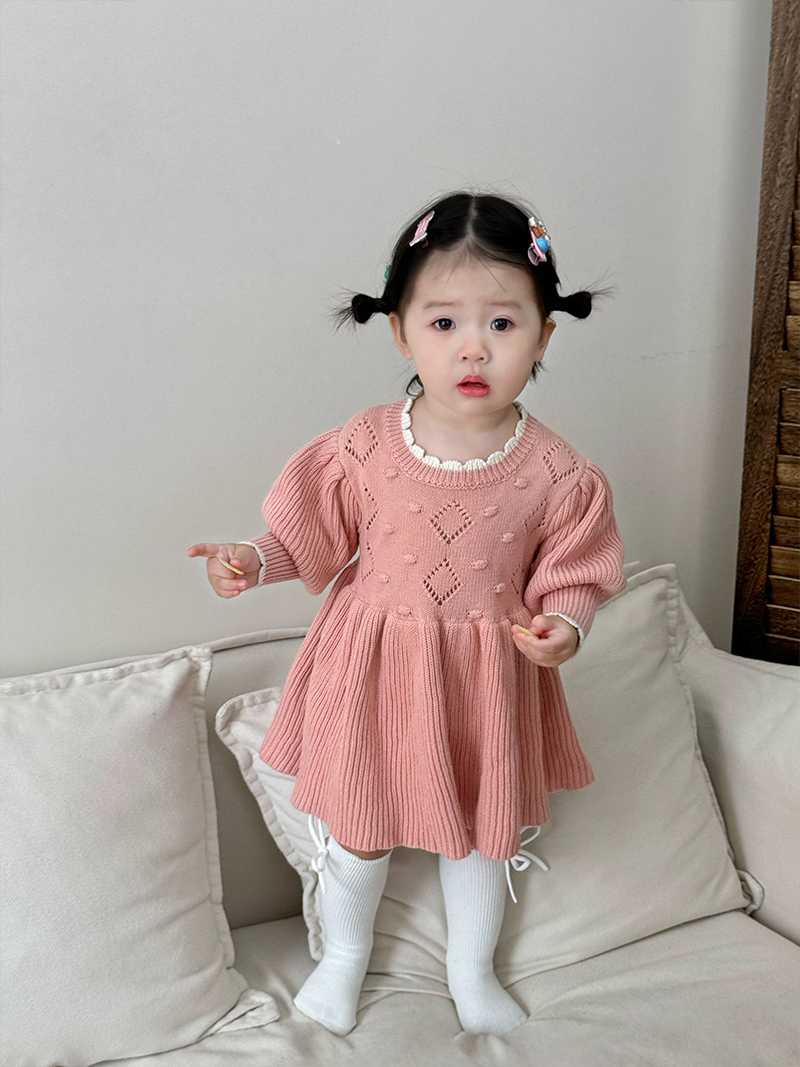 ベビードレス 70~110cm 立体編み模様が上品可愛い、結婚式ベビードレス 女の子 結婚式