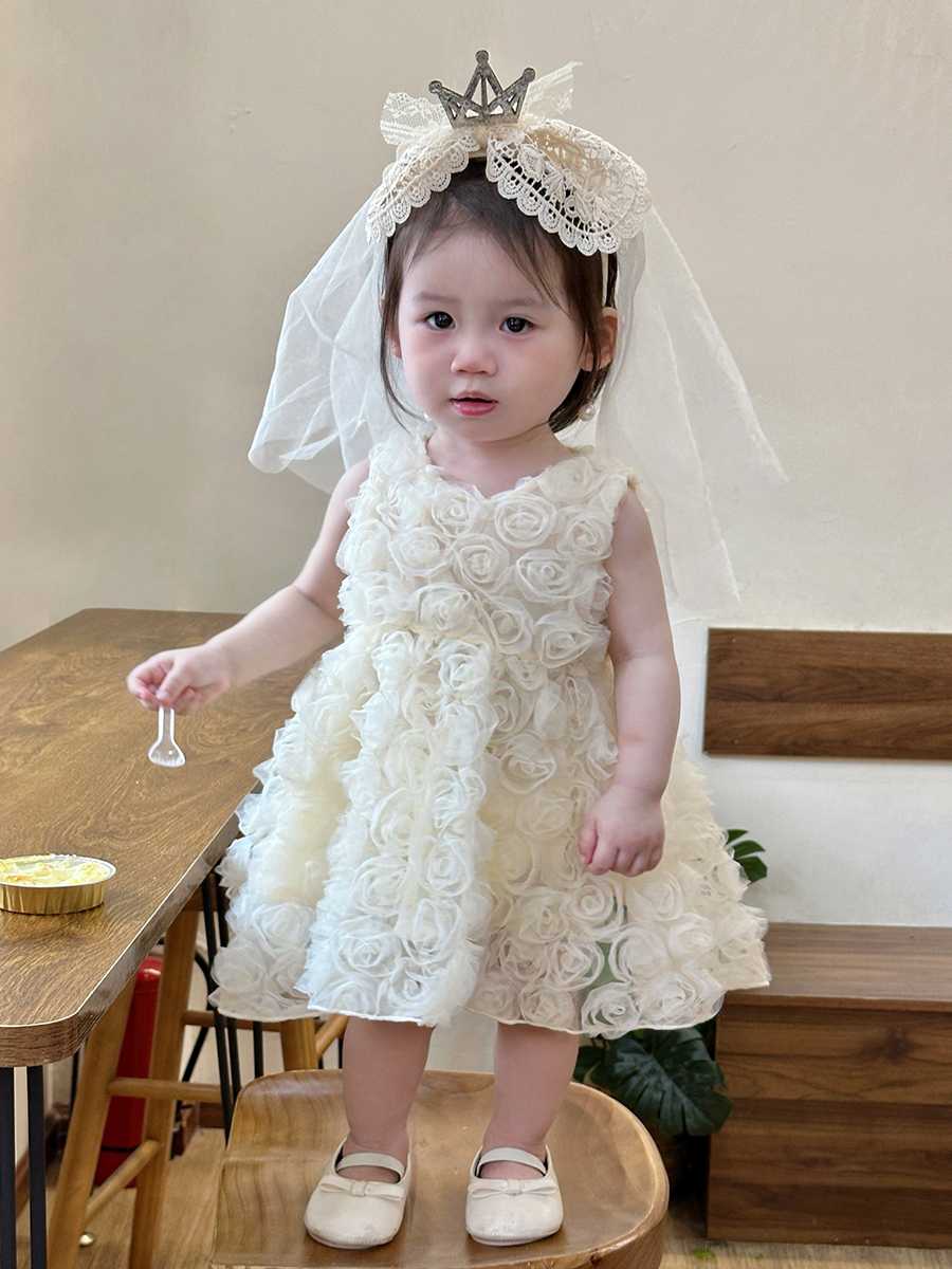 ベビードレス 66~100cm 立体バラがお姫様気分になれる結婚式用ベビードレス 結婚式 バースデー
