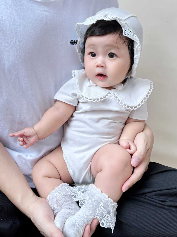 ベビードレス 新生児~70cm レース襟が愛らしい、退院用ベビードレスセット 半袖 長袖