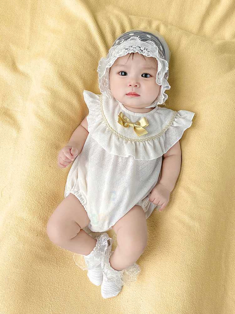 ベビードレス 新生児~90cm 黄色いリボンが愛らしさ満点 退院用ベビードレス ハーフバースデー
