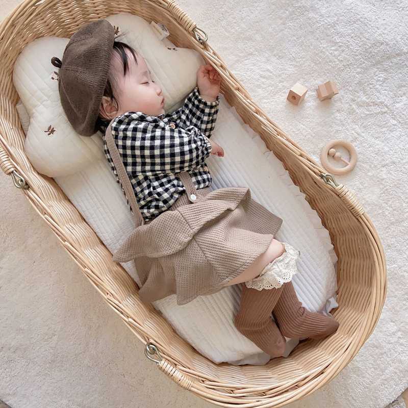ベビードレス 66~90cm 秋冬 バースデー ワッフル素材 チェック柄 サロペット
