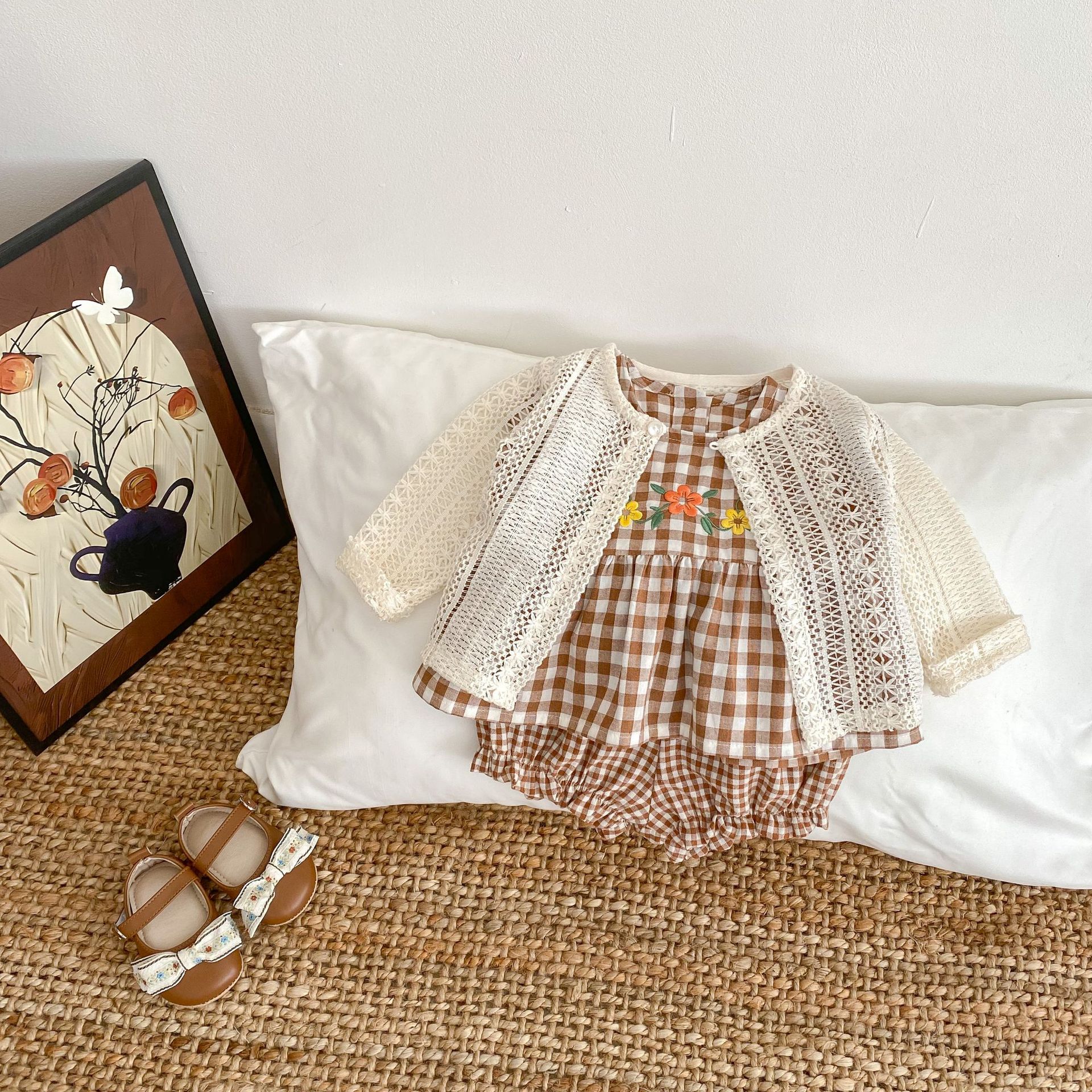 ベビードレス クラシカル 花刺繍 ふんわりブルマ 結婚式 上品ベビードレスセット