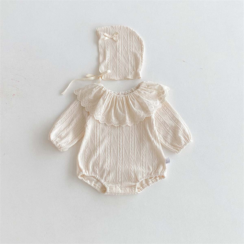 ベビードレス 帽子付きラッフルカラーロンパース女の子用可愛いベビー服