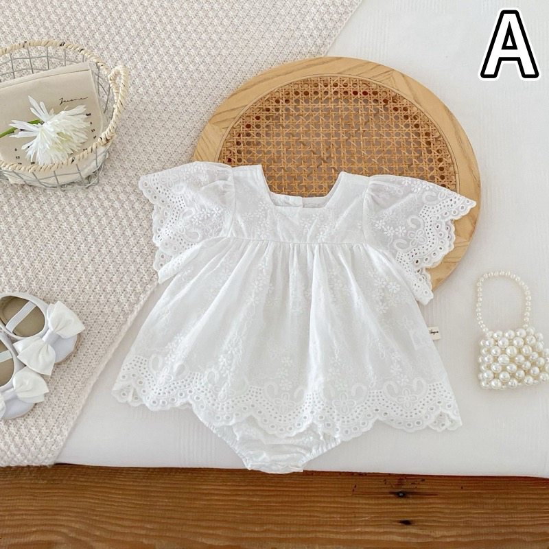 子供用白いレース刺繍ワンピース半袖ベビードレス