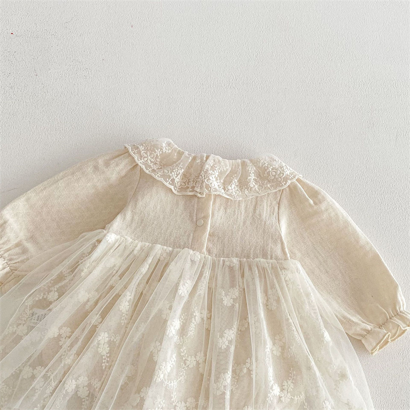 春新作 女の子 レース襟 長袖ベビードレス 結婚式