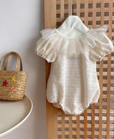 ベビードレス 2025新作 上品白色パフスリーブベビーロンパース