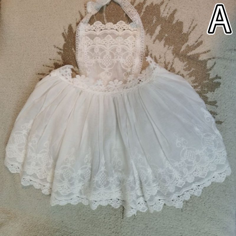 女児用レース刺繍ベビードレス 花柄チュール エプロン風