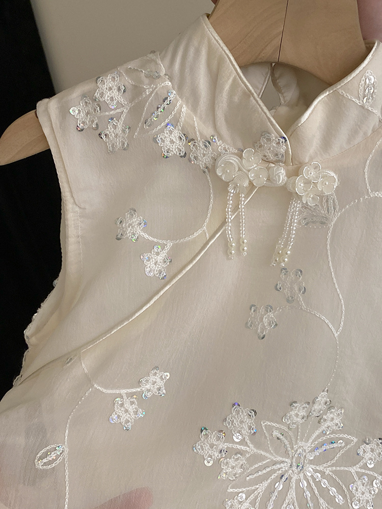 ベビードレス 花刺繍と立ち襟デザイン ゆったりシルエットドレス 110cm