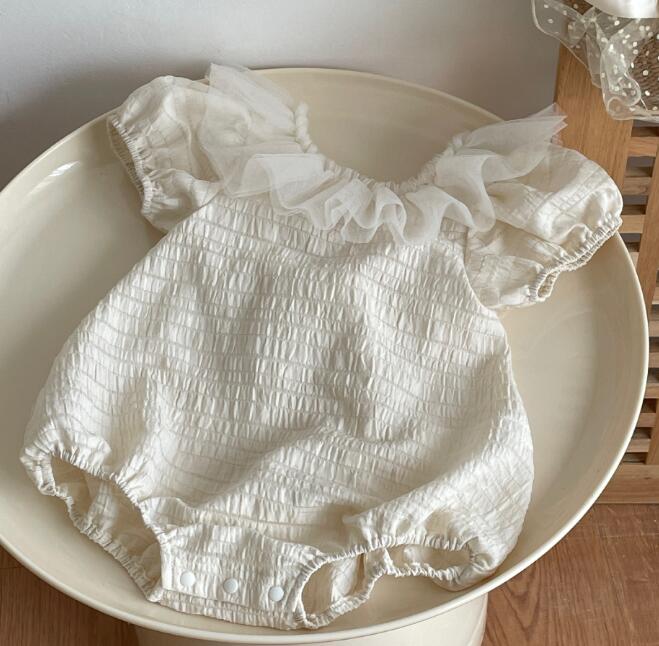 ベビードレス 2025新作 上品白色パフスリーブベビーロンパース