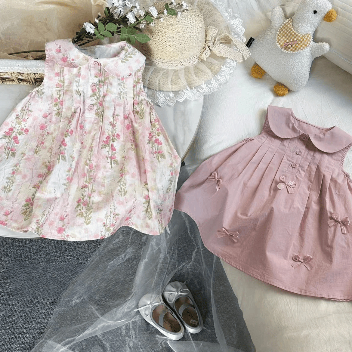 ベビードレス リボン付き ふんわりタックドレス 結婚式  90〜110cm
