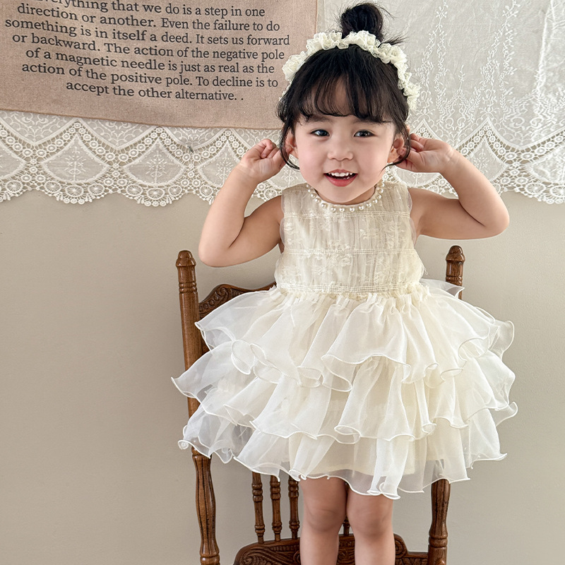 ベビードレス ふんわりお姫様フリル誕生日ドレス　バースデー　記念写真　70~110cm