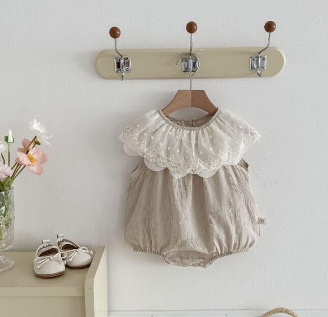 韓国風ベビードレス半袖ロンパース襟付き２色展開