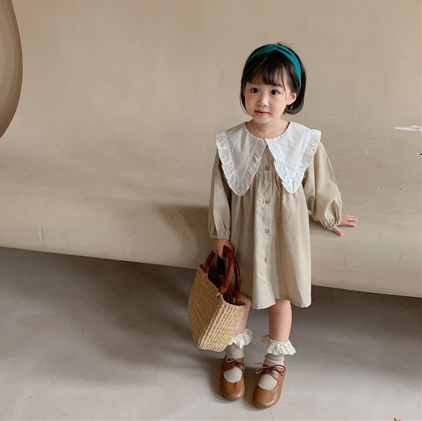 ベビードレス 大きな襟 ゆったりAライン バースデー 女の子ワンピース 韓国風