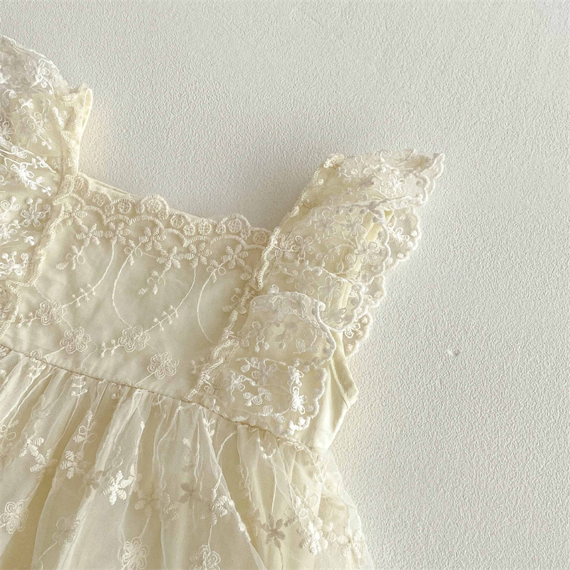 ベビードレス 女の子用スクエアネック総レース付きロンパース夏新作