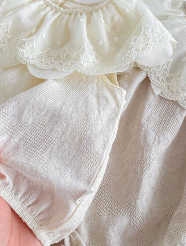 韓国風ベビードレス半袖ロンパース襟付き２色展開