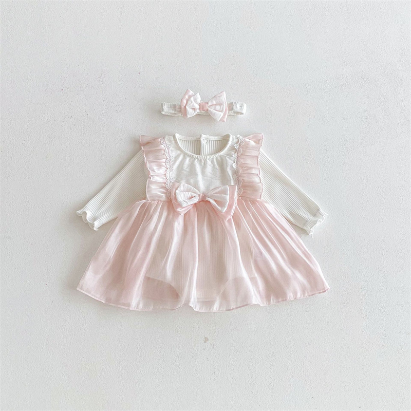春新作 女の子用 リブ切り替え チュール ベビードレス 結婚式