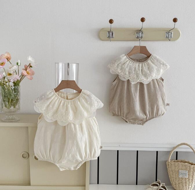 韓国風ベビードレス半袖ロンパース襟付き２色展開