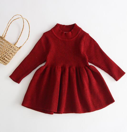 ベビードレス 女の子用ニット長袖ワンピース バースデー