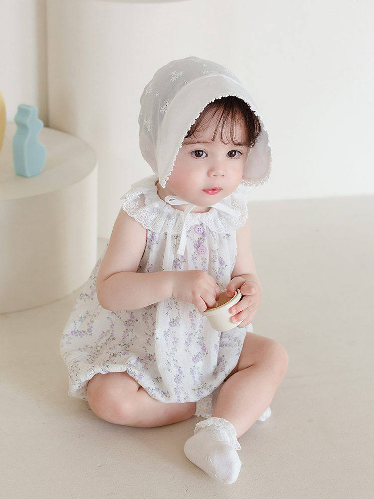 ベビードレス 花模様 優美 お食い初め ベビードレスセット お食い初め パープル 60~90cm