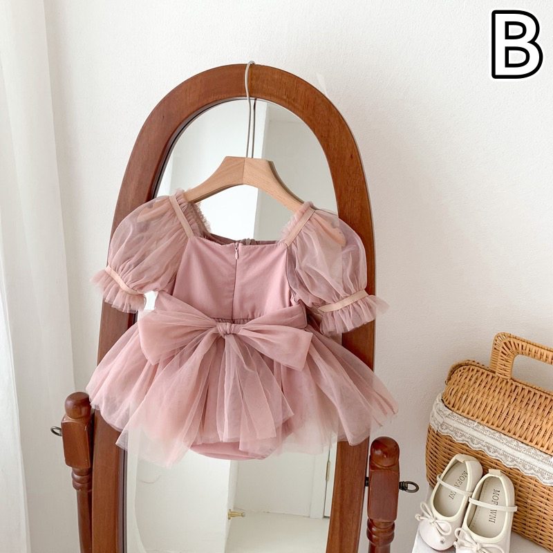 ベビードレス 女の子用チュールレースロンパースドレス