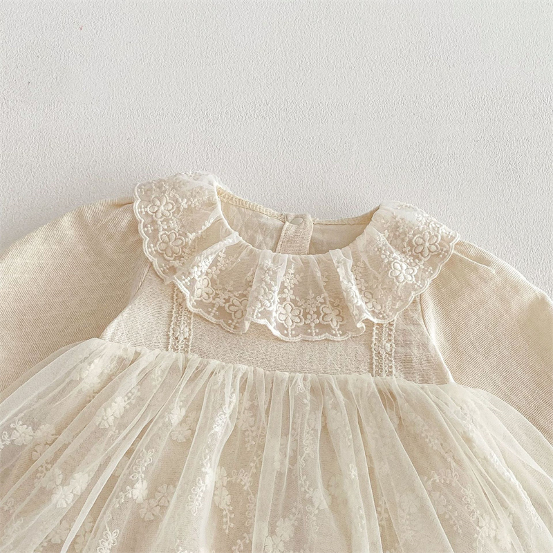 春新作 女の子 レース襟 長袖ベビードレス 結婚式