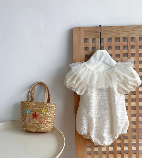 ベビードレス 2025新作 上品白色パフスリーブベビーロンパース