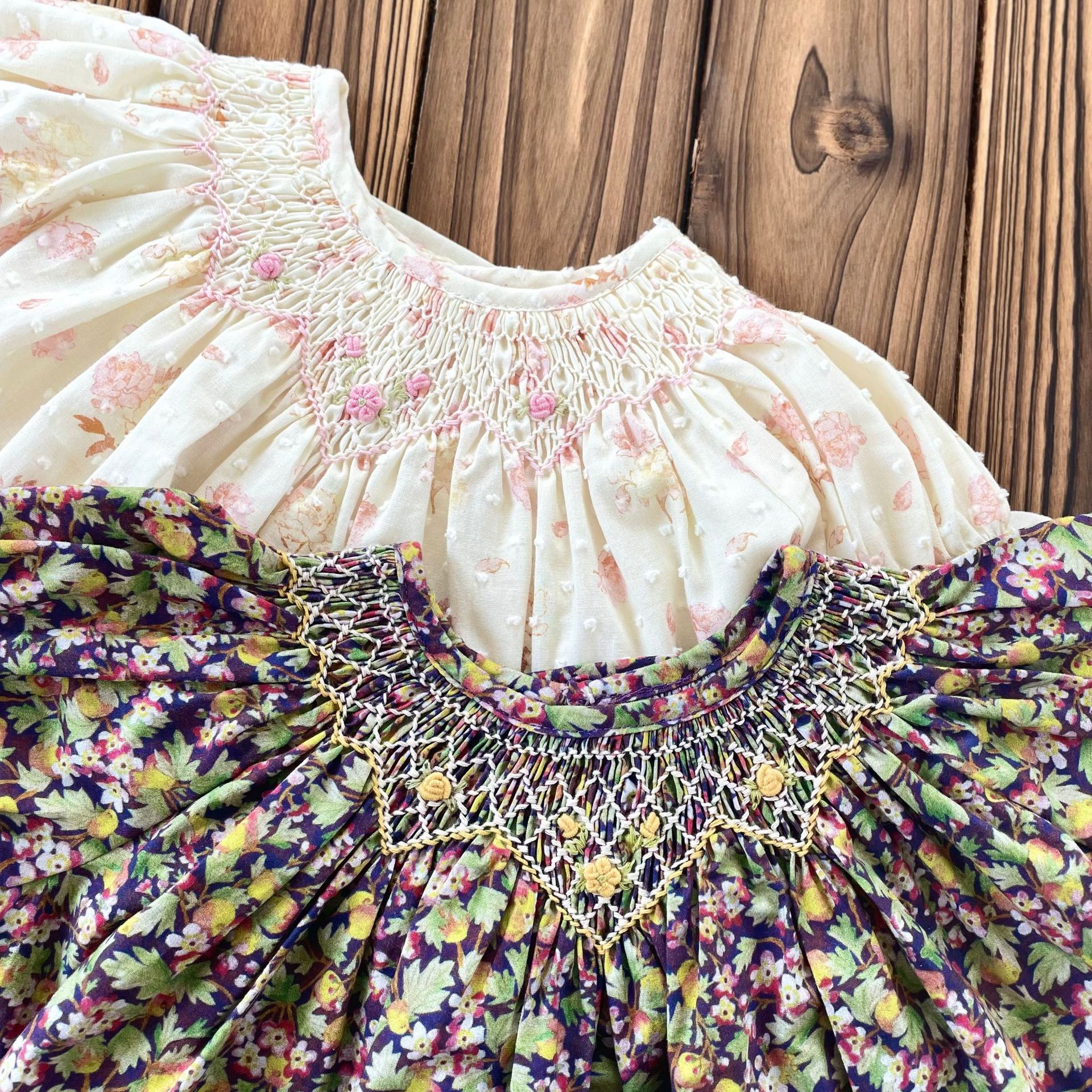 ベビードレス スモッキング刺繍ドレス ふんわりシルエット 90〜110cm