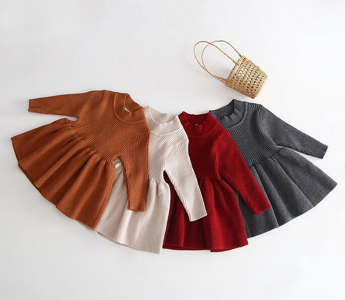 ベビードレス 女の子用ニット長袖ワンピース バースデー