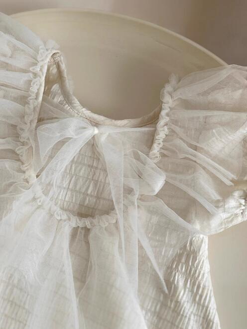 ベビードレス 2025新作 上品白色パフスリーブベビーロンパース