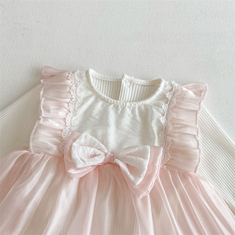 春新作 女の子用 リブ切り替え チュール ベビードレス 結婚式
