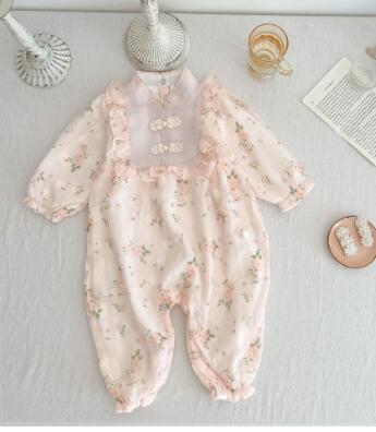 ベビードレス 花柄刺繍ベビーチャイナドレス風ロンパース