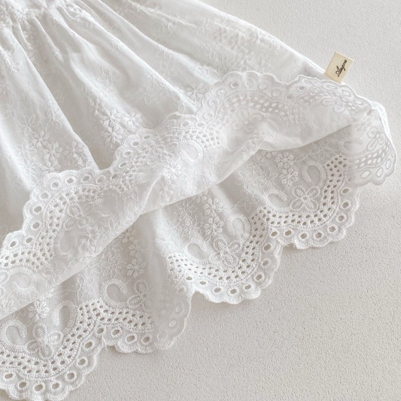 子供用白いレース刺繍ワンピース半袖ベビードレス