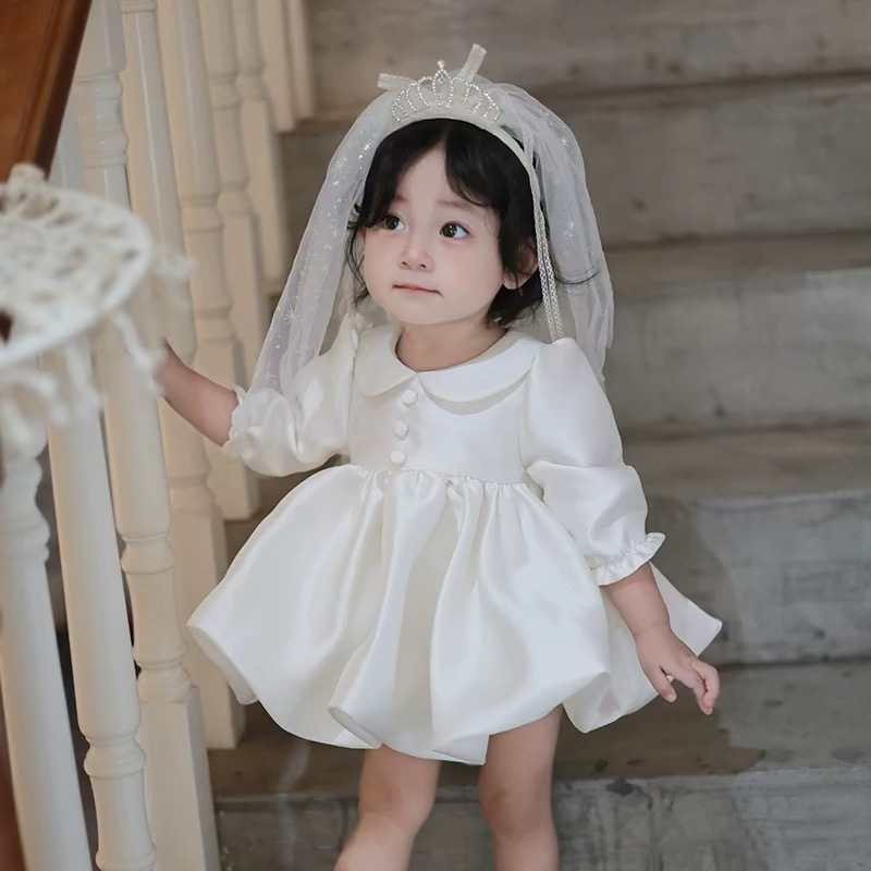 ベビードレス 光沢が上品に映える、結婚式にぴったりの七分袖ベビードレス