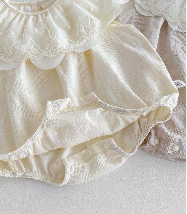 韓国風ベビードレス半袖ロンパース襟付き２色展開