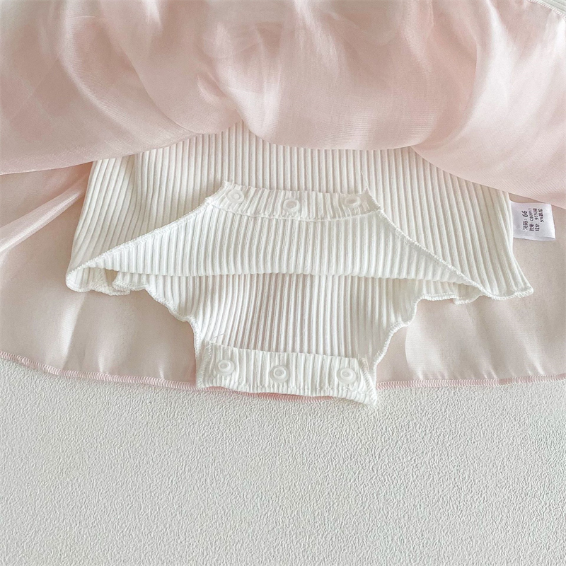 春新作 女の子用 リブ切り替え チュール ベビードレス 結婚式