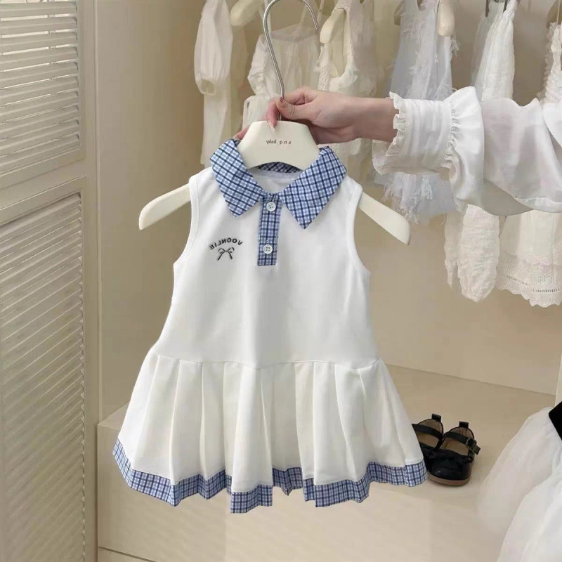 ベビードレス 格子柄襟と裾が映える ノースリーブベビードレス 結婚式 90〜110cm