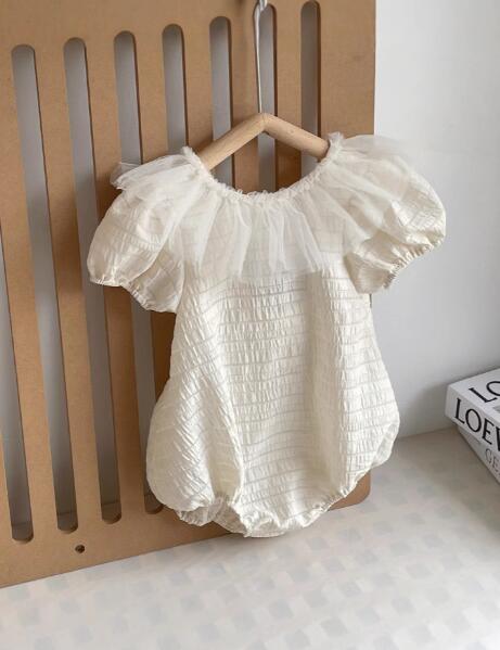 ベビードレス 2025新作 上品白色パフスリーブベビーロンパース